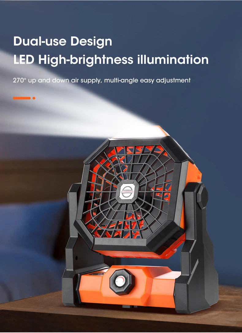 2024 Rechargeable Camping Fan with LED Light – 7800mAh Battery, Hook & Desk Mount for Tent, Car, or Outdoor Trips