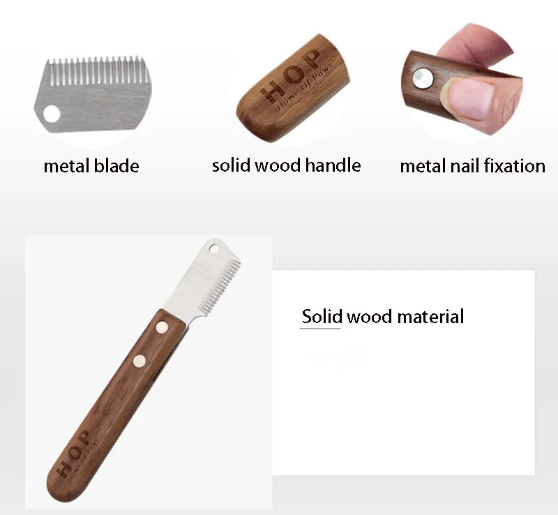 Professional Stainless Steel Dog Comb with Wooden Handle – Stripping Knife Grooming Tool for Dogs & Cats