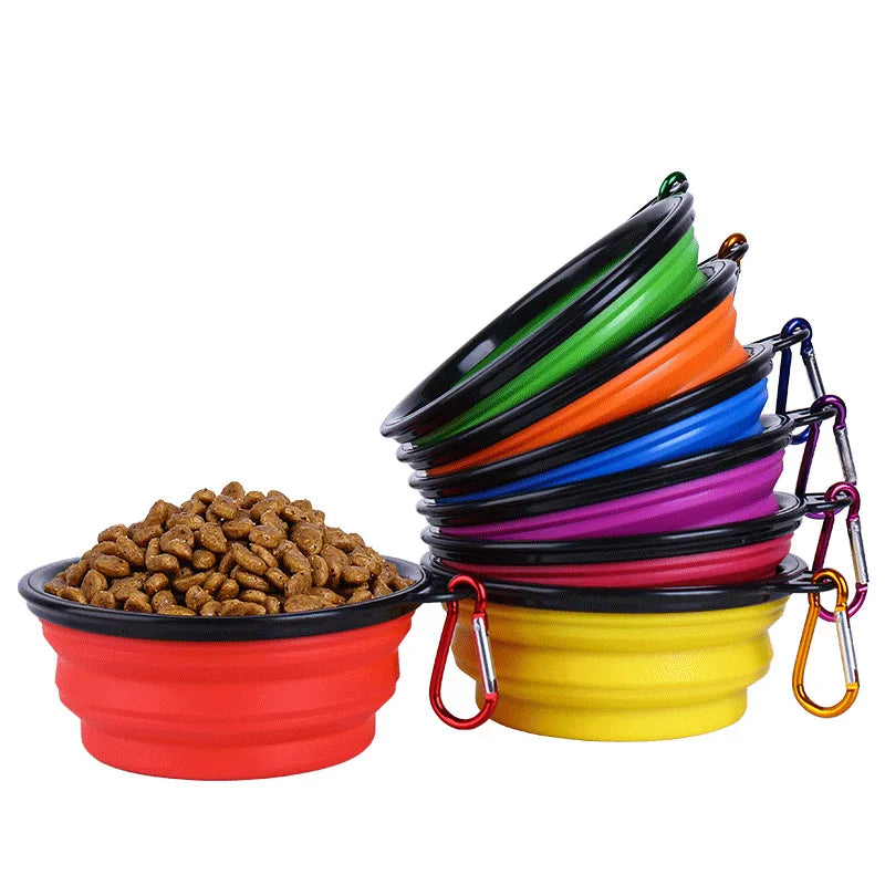 🐶 Folding Portable Silicone Dog Feeder Bowl – 2-in-1 Food & Water Dispenser with Carabiner