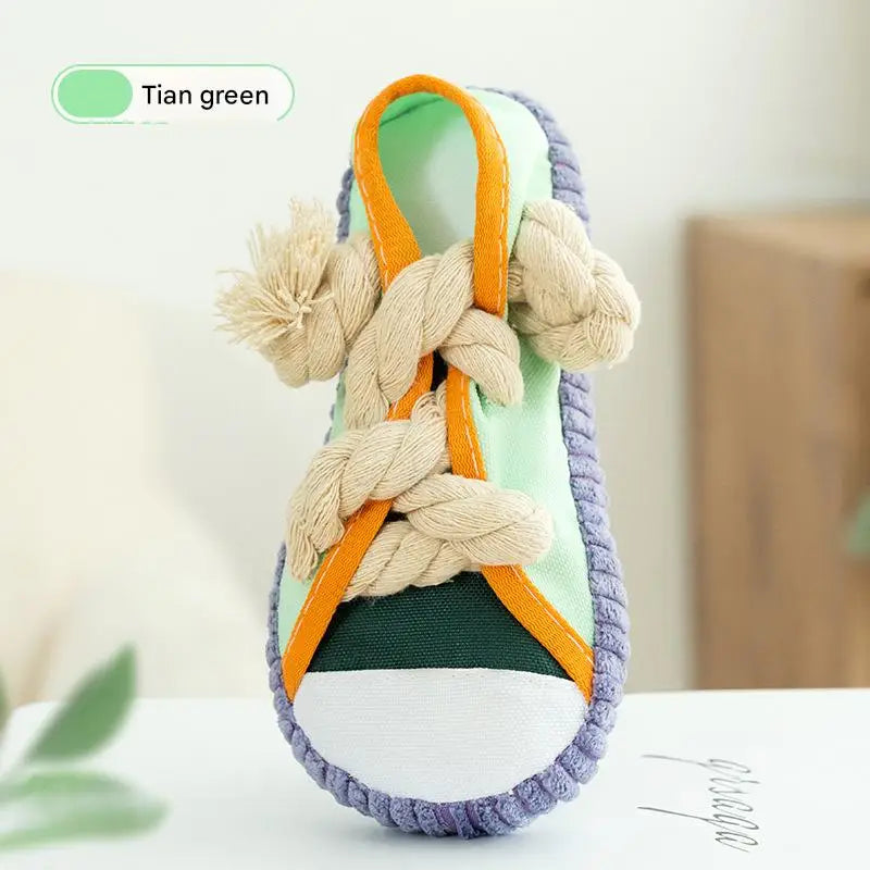 Dog Slippers Shape Squeaky Chew Toy with Cotton Rope – Bite Resistant & Teeth Grinding Pet Toy