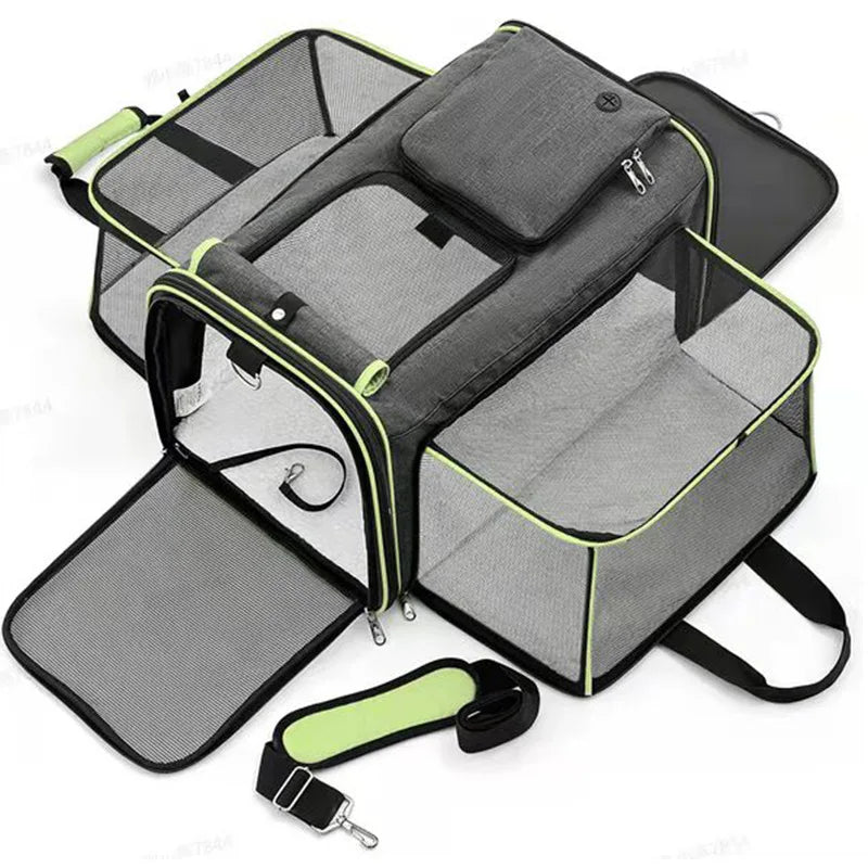 Foldable Large Capacity Pet Carrier Bag – Breathable Expandable Cat & Small Dog Travel Tote