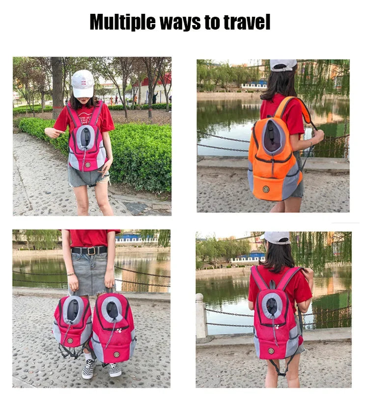 Double Shoulder Pet Carrier Backpack – Portable Mesh Dog Travel Bag for Outdoor Adventures