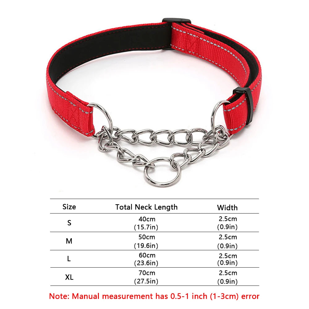 Reflective Martingale Dog Collar with Stainless Steel Chain – No Pull Training Collar for Small, Medium & Large Dogs