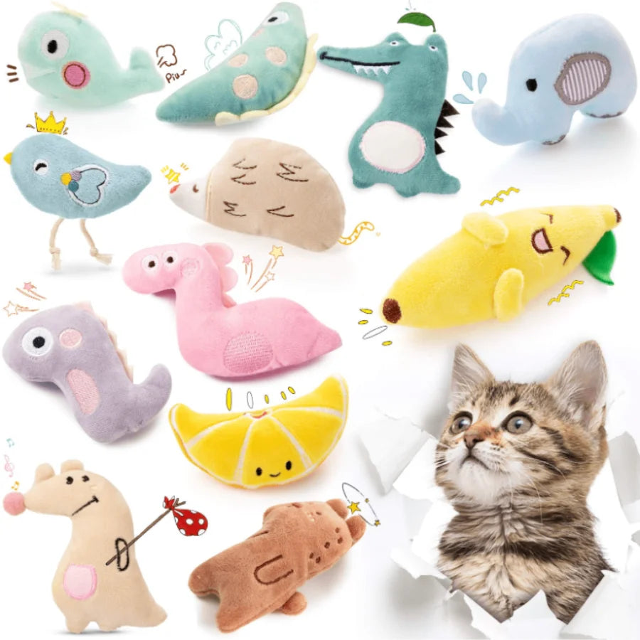 Cartoon Plush Cat Molar Bite Toy – Interactive Chew Toy for Cats