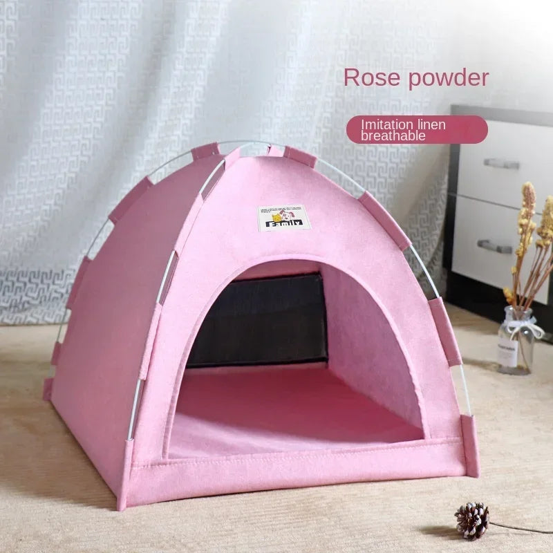 Pet Tent Bed – Removable Canvas Cat Sofa, Semi-Enclosed Cat House & Dog Cave Hut