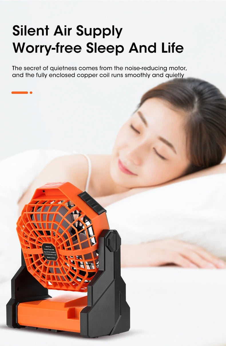 2024 Rechargeable Camping Fan with LED Light – 7800mAh Battery, Hook & Desk Mount for Tent, Car, or Outdoor Trips