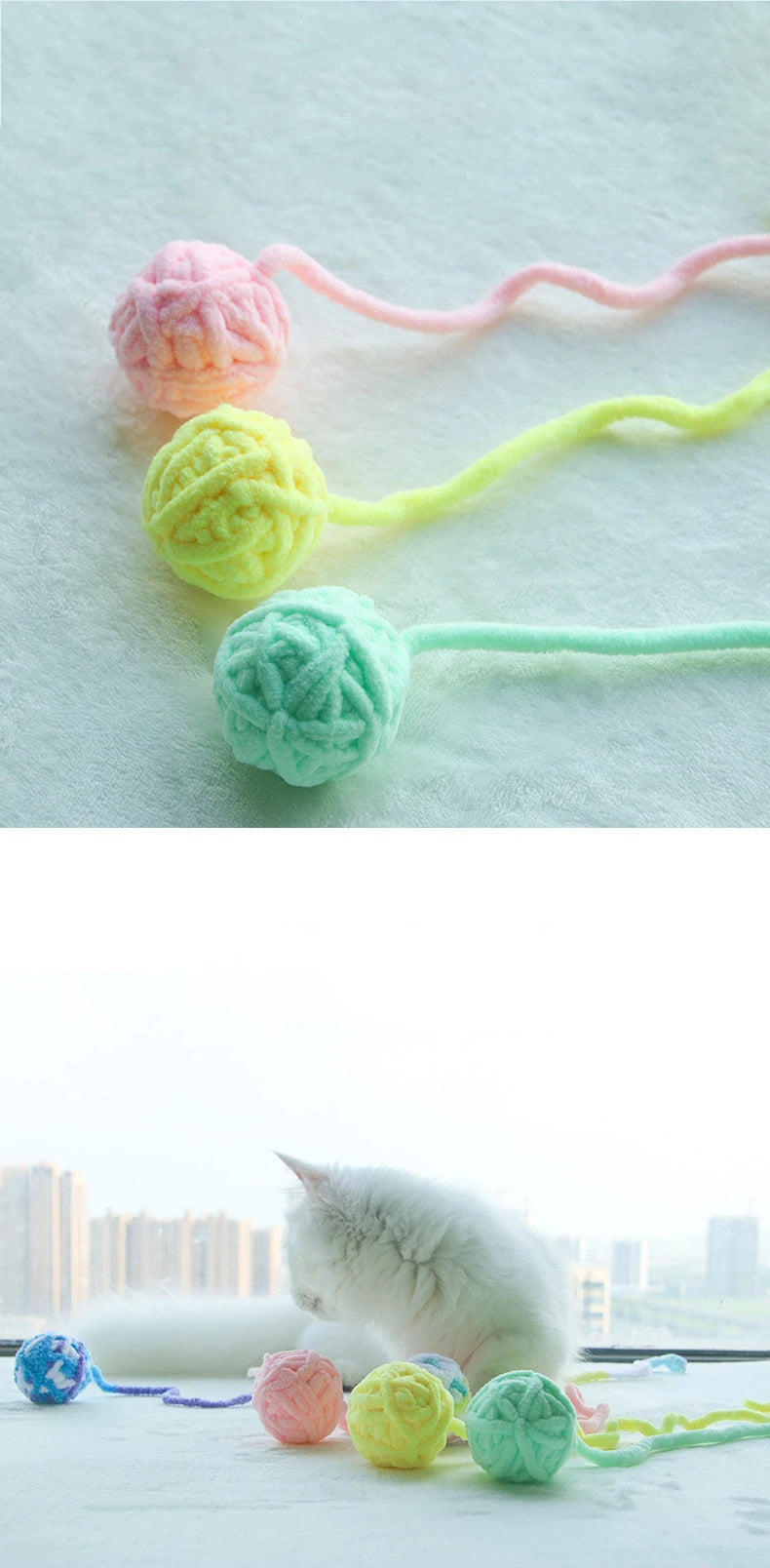 MADDEN Cat Yarn Balls – Colorful Bell Toys for Kittens & Interactive Play