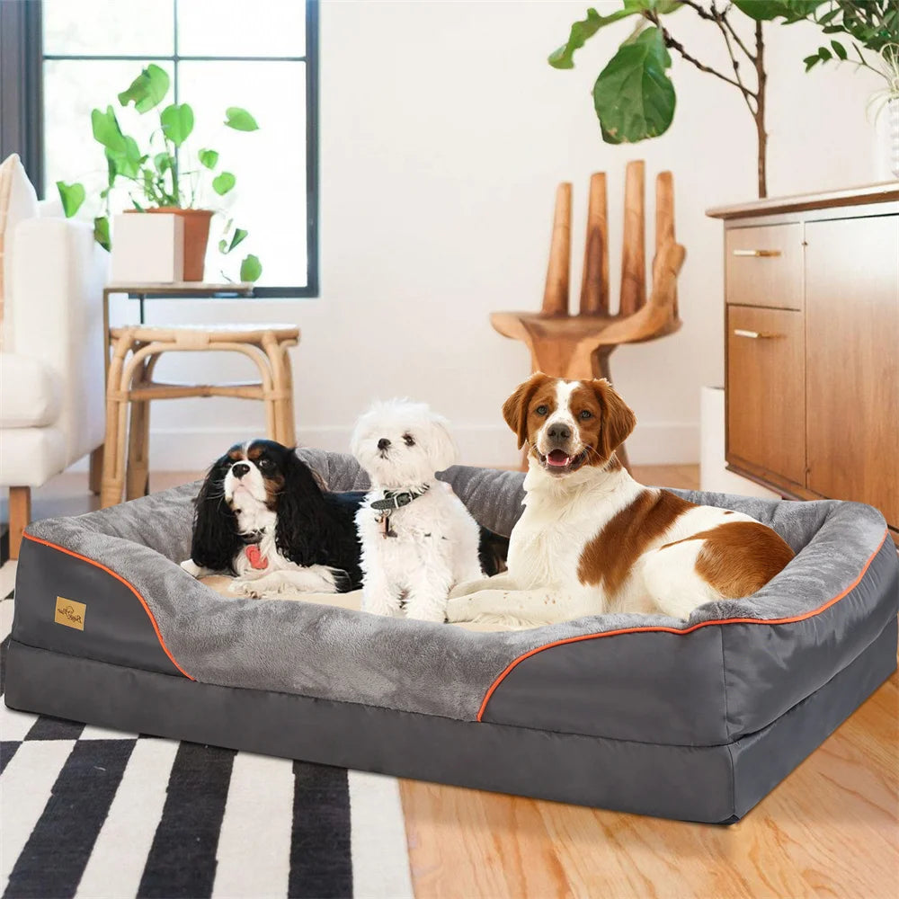 Jumbo Orthopedic Dog Bed with Memory Foam – Waterproof Pet Sofa Couch with Removable Cover & Bolsters