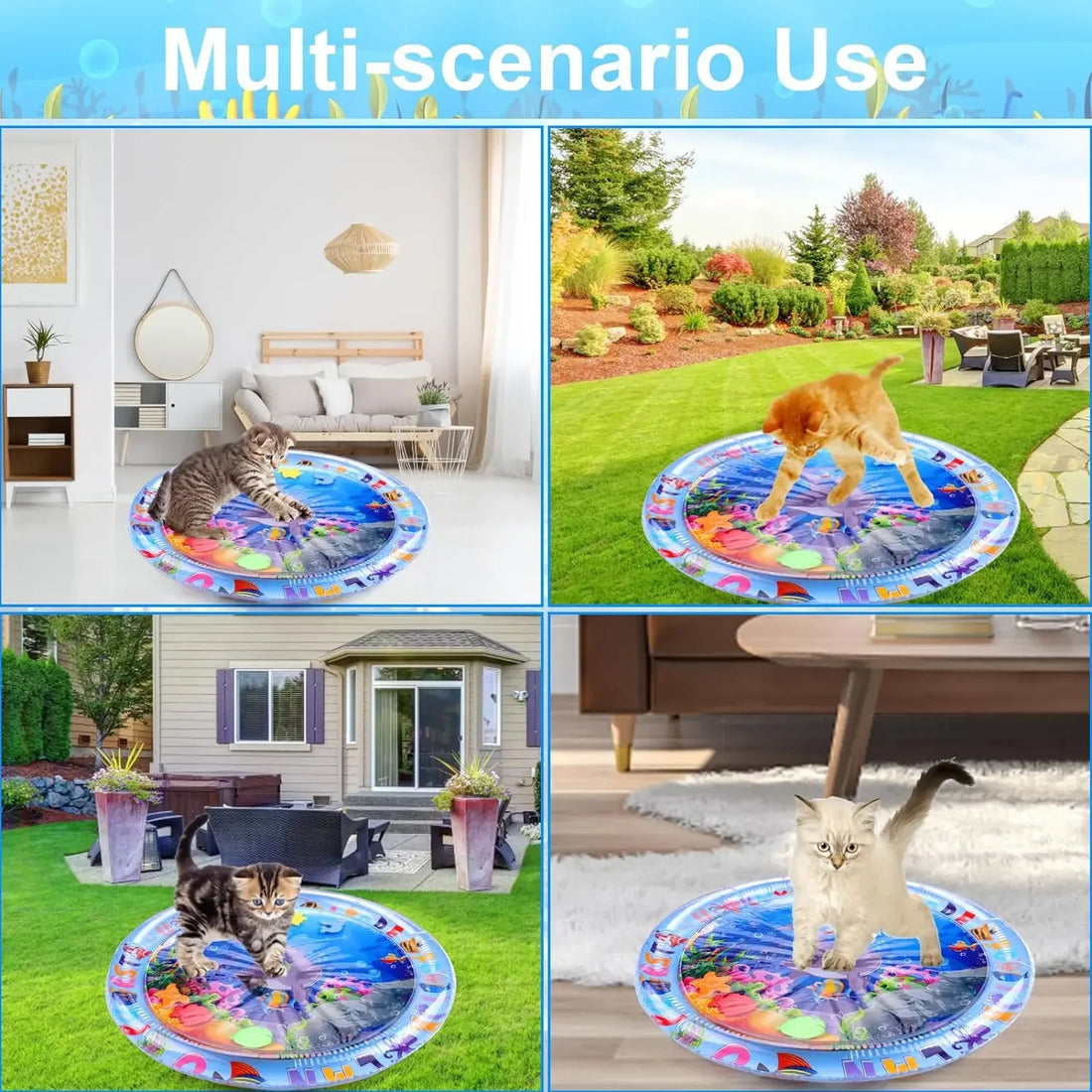 Interactive Water Sensory Play Mat for Cats & Dogs – Inflatable Thickened Sea Toy Mat with Floating Fish (2024 New)