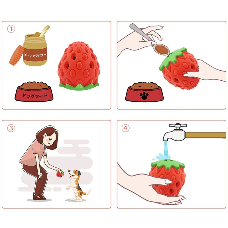 DualPet Strawberry-Shaped Dog Chew Toy – Durable Rubber Food Dispenser for Interactive Play