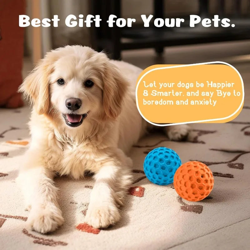 2pc Indestructible Squeaky Dog Balls – Natural Rubber Teething Chew Toys for Aggressive Chewers
