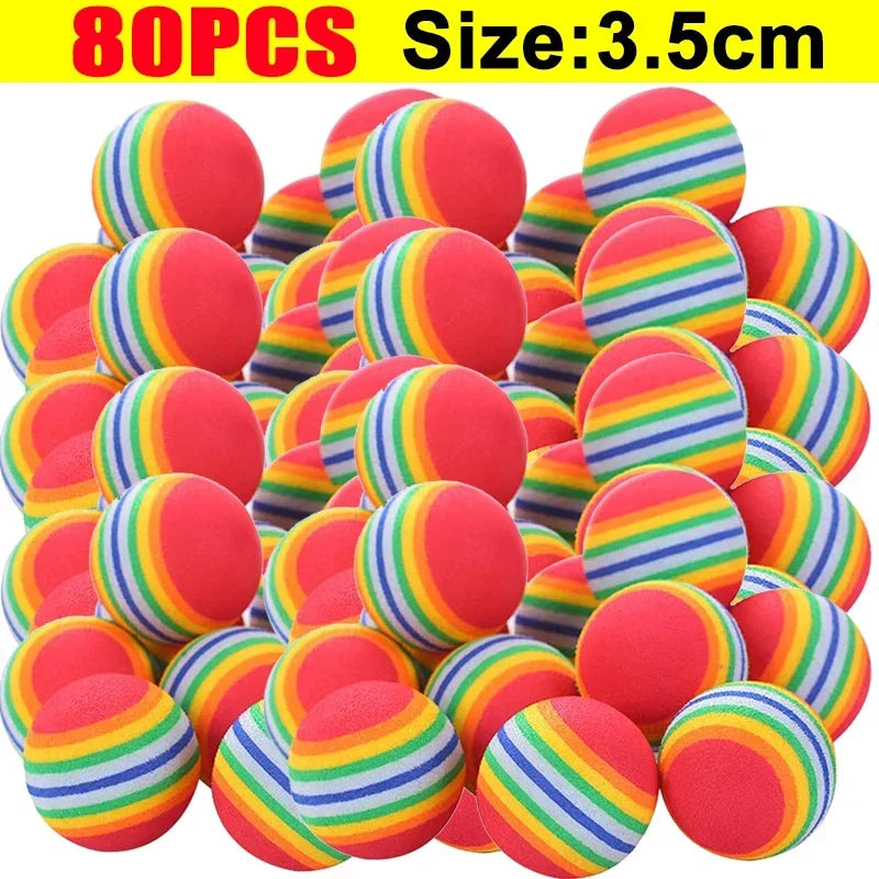 10/100PCS Rainbow EVA Pet Toy Balls – Interactive Jumping Cat & Dog Training Balls