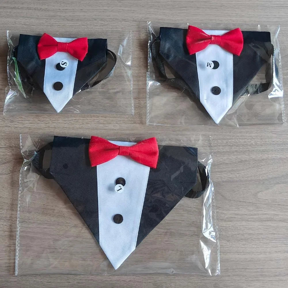 Dog Tuxedo Suit with Bow Tie – Formal Wedding Outfit & Birthday Bandana Collar for Medium & Large Dogs