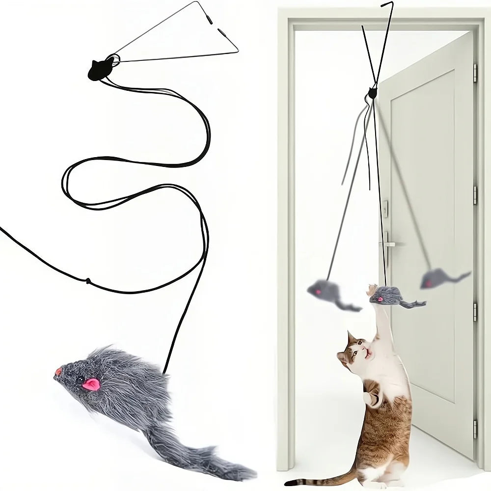 🐭 Simulation Mouse Door Hanging Toy – Retractable Cat Interactive Rope Toy