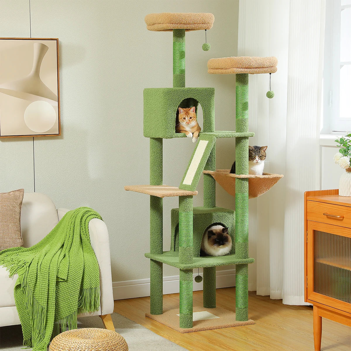 🐾 H180CM Large Cat Tree – Multi-Level Tower with Condos, Perches, Hammock & Sisal Posts