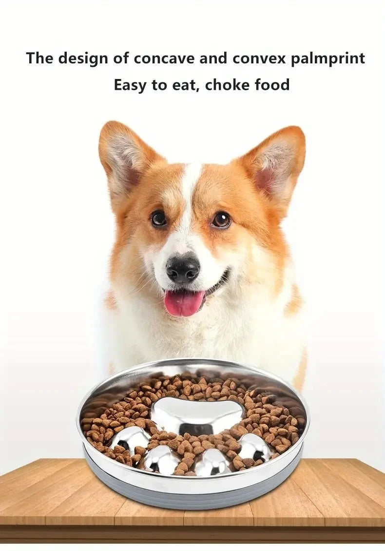 Premium Stainless Steel Slow Feeder Pet Bowl with Cervical Spine Protection – Anti-Choke Dog & Cat Food Bowl