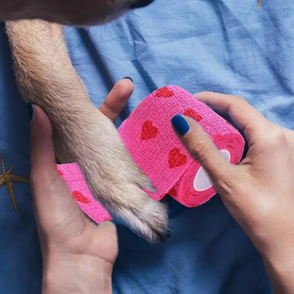 Rose Red Heart Pet Medical Bandage – Elastic First Aid Wrap for Dogs & Cats | Non-Woven Self-Adhesive Vet Tape