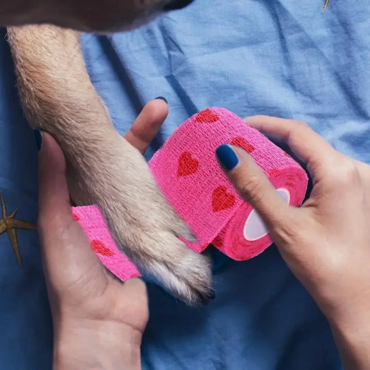 Rose Red Heart Pet Medical Bandage – Elastic First Aid Wrap for Dogs & Cats | Non-Woven Self-Adhesive Vet Tape