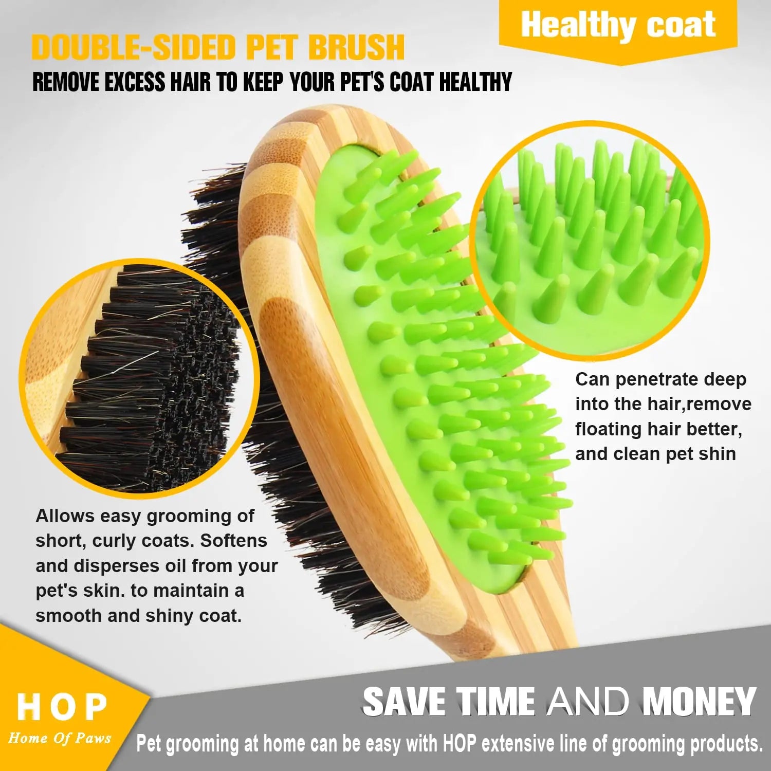 Bamboo Double-Sided Dog Brush – Pet Grooming & Massage Comb for Dogs and Cats | Eco-Friendly Soft Bristle & Pin Brush