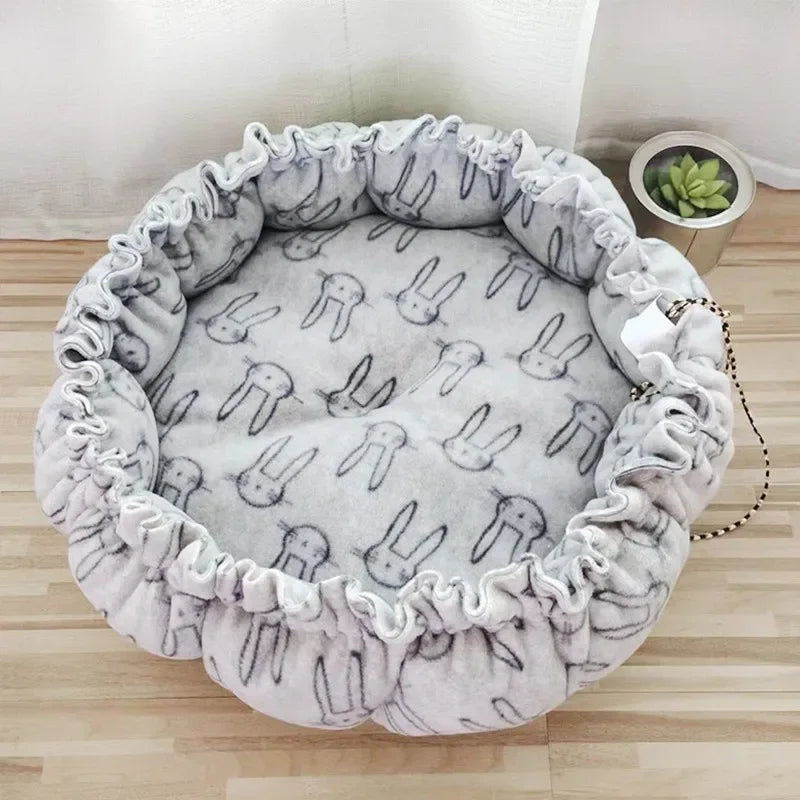 Drawstring Dual-Use Pet Bed – Adjustable Soft Nest Cushion for Cats & Small Dogs