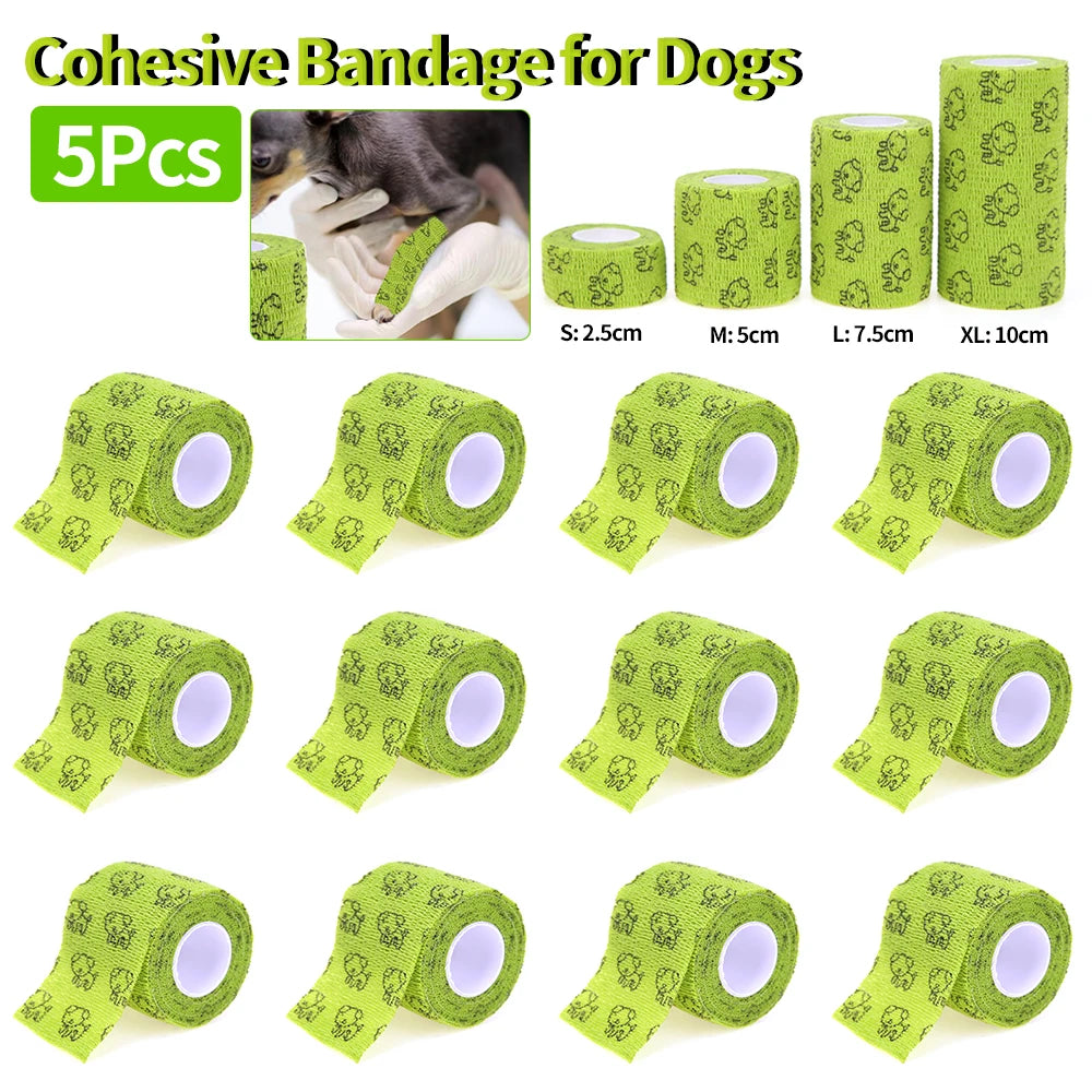 5Pcs Self-Adhesive Bandage Wrap for Dogs – Elastic First Aid Pet Leg Protector, Vet Tape Wrap (Green)