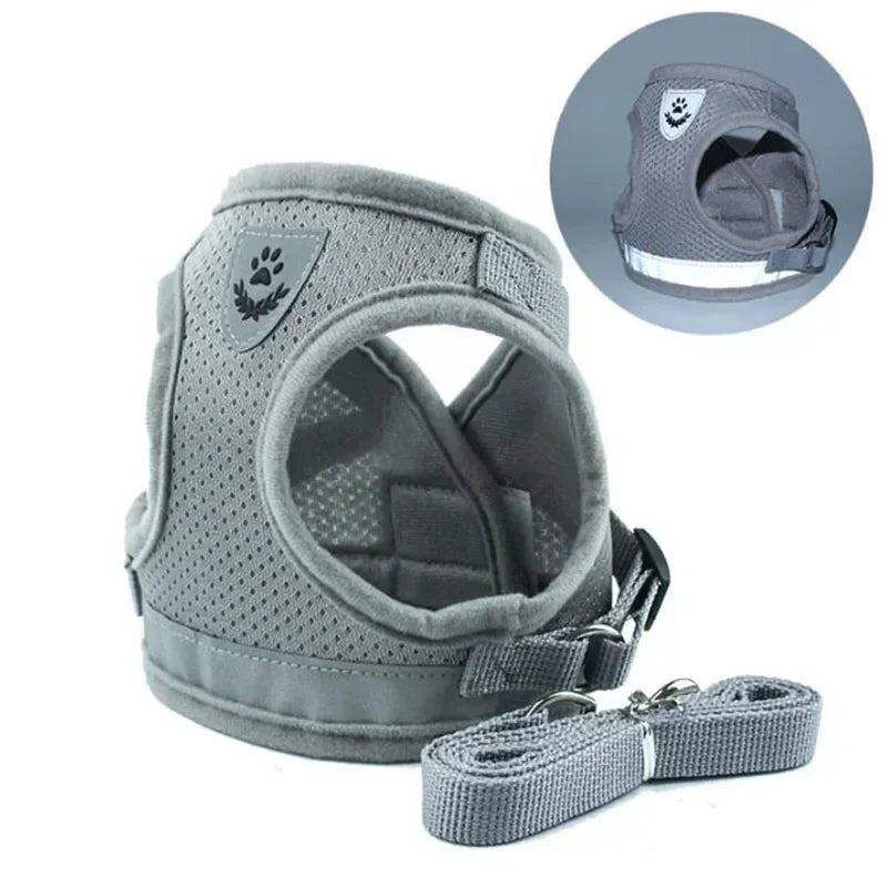 🐾 Adjustable Mesh Dog Harness & Leash Set – Breathable Vest with Collar and Traction Rope (XS–XL)