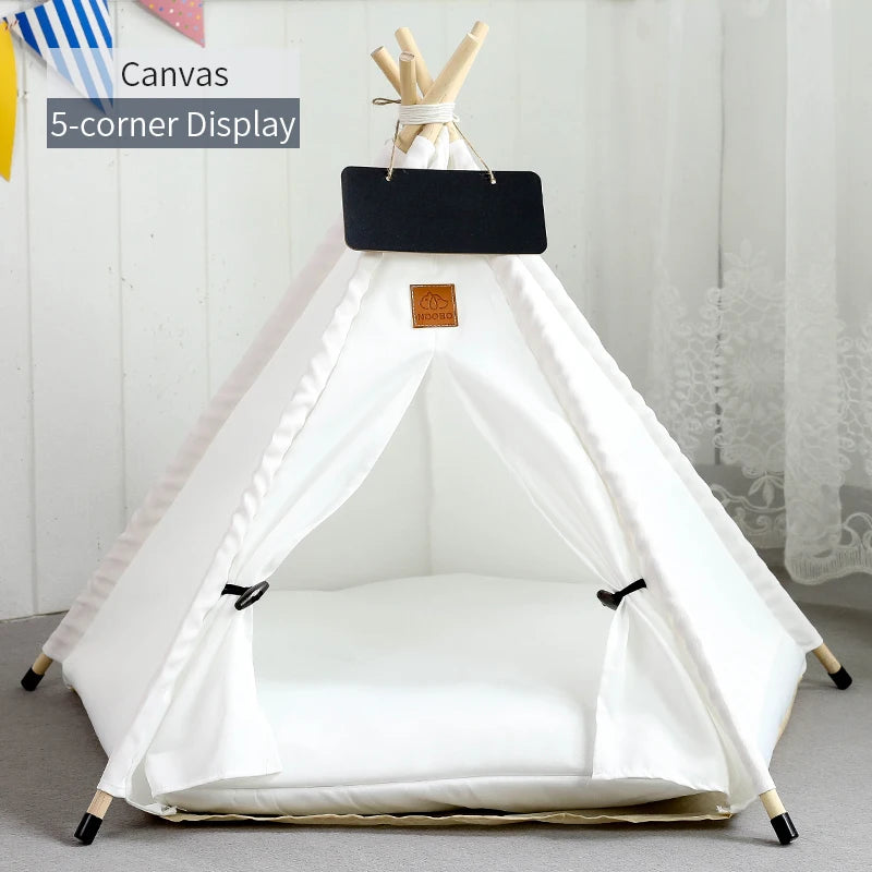 Pet Teepee Tent with Cushion – Washable Portable Indoor Dog & Cat House with Blackboard