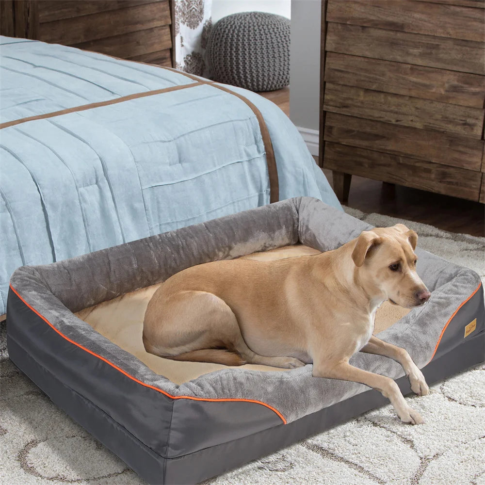 Jumbo Orthopedic Dog Bed with Memory Foam – Waterproof Pet Sofa Couch with Removable Cover & Bolsters