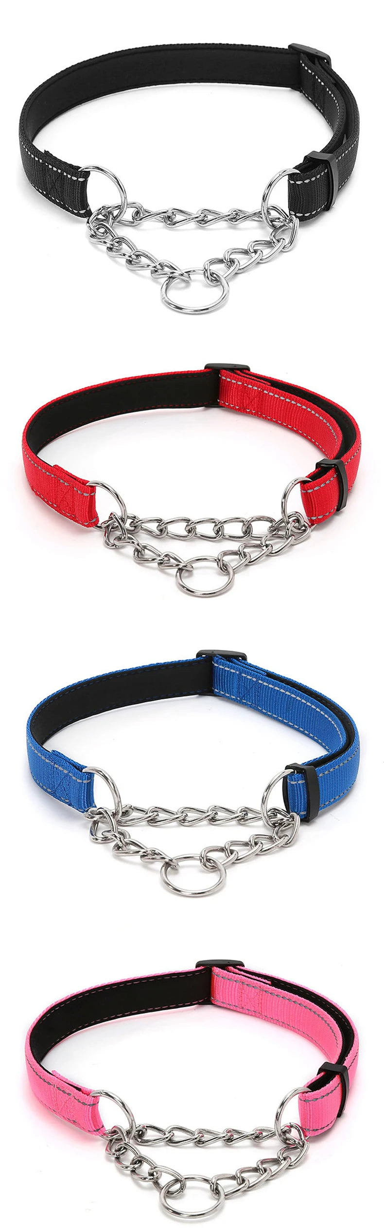 Reflective Martingale Dog Collar with Stainless Steel Chain – No Pull Training Collar for Small, Medium & Large Dogs
