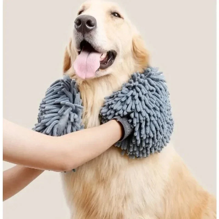 Pet Grooming Glove Towel – Quick-Dry Chenille Mitt for Dogs (All Sizes)