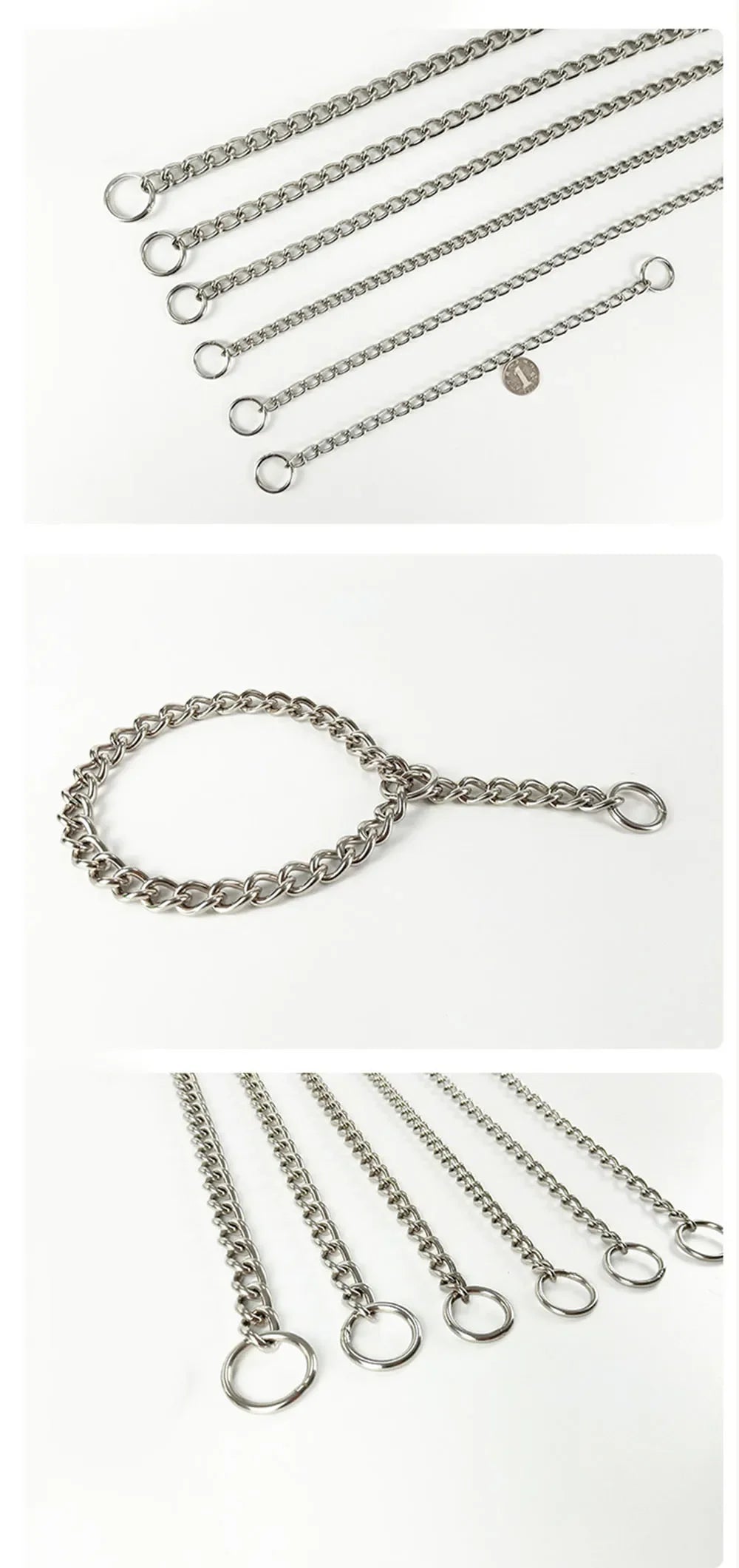 Stainless Steel P Snake Chain Choke Collar – Adjustable Dog Training Collar for Bulldogs & Large Breeds