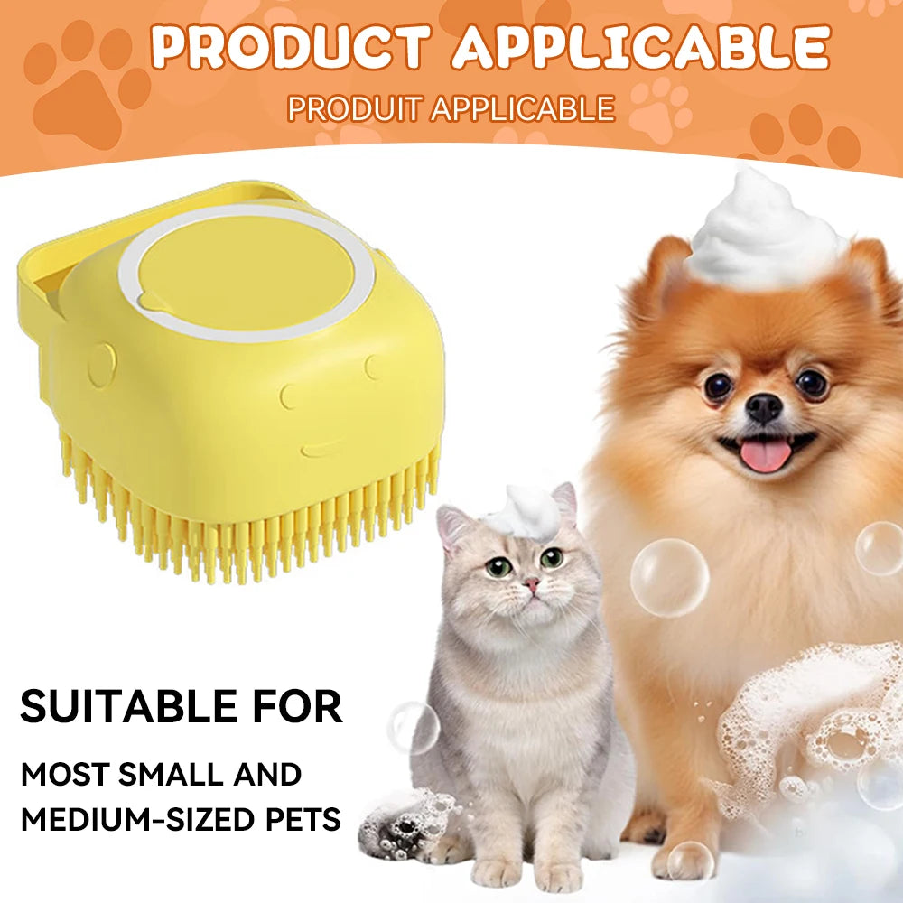 2-in-1 Dog Bathing Brush with Shampoo Dispenser – Soft Silicone Pet Massage & Grooming Brush for Dogs & Cats