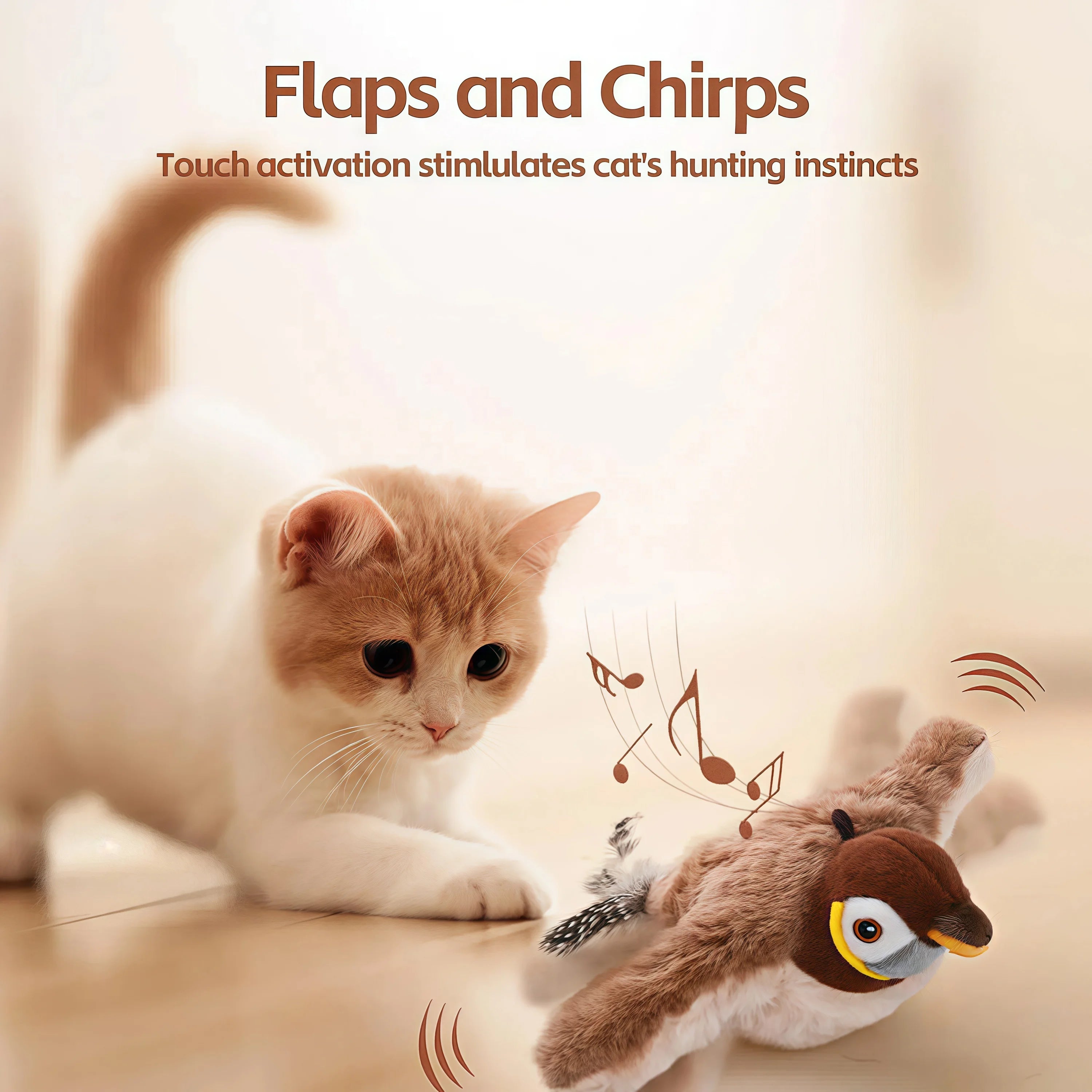 Interactive Chirping & Flapping Bird Cat Toy – Rechargeable Plush with Catnip