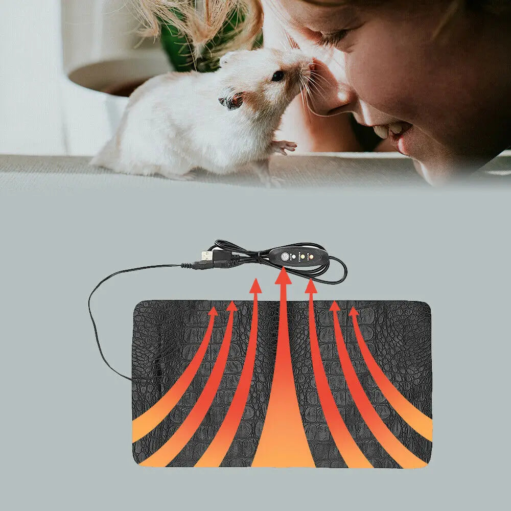 USB Pet Heating Pad – Adjustable Electric Warmer Mat for Cats, Dogs & Reptiles, Two Sizes