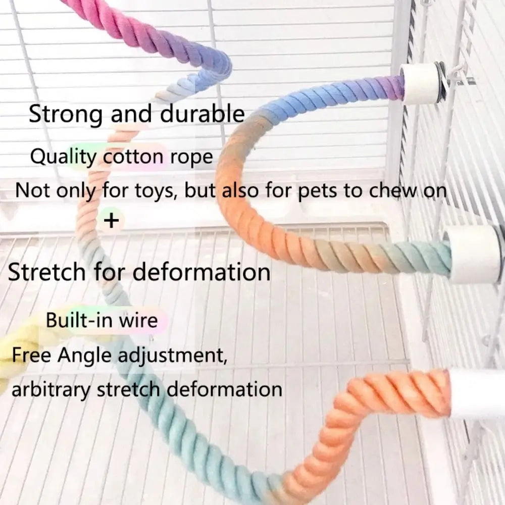 Colorful Cotton Parrot Rope Pole with Screw Clip – Rotating Bird Perch & Climbing Toy