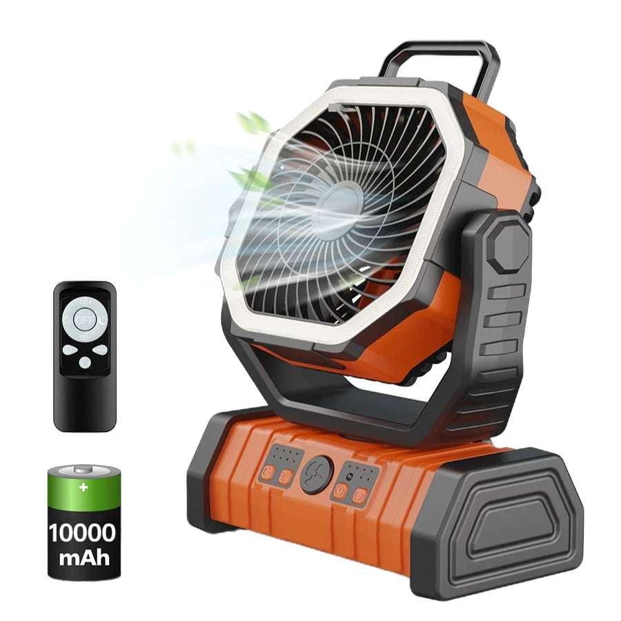 🌬️ 20000mAh / 10000mAh USB Rechargeable Camping Fan – Portable Wireless Air Circulator with Hook & 270° Head Rotation