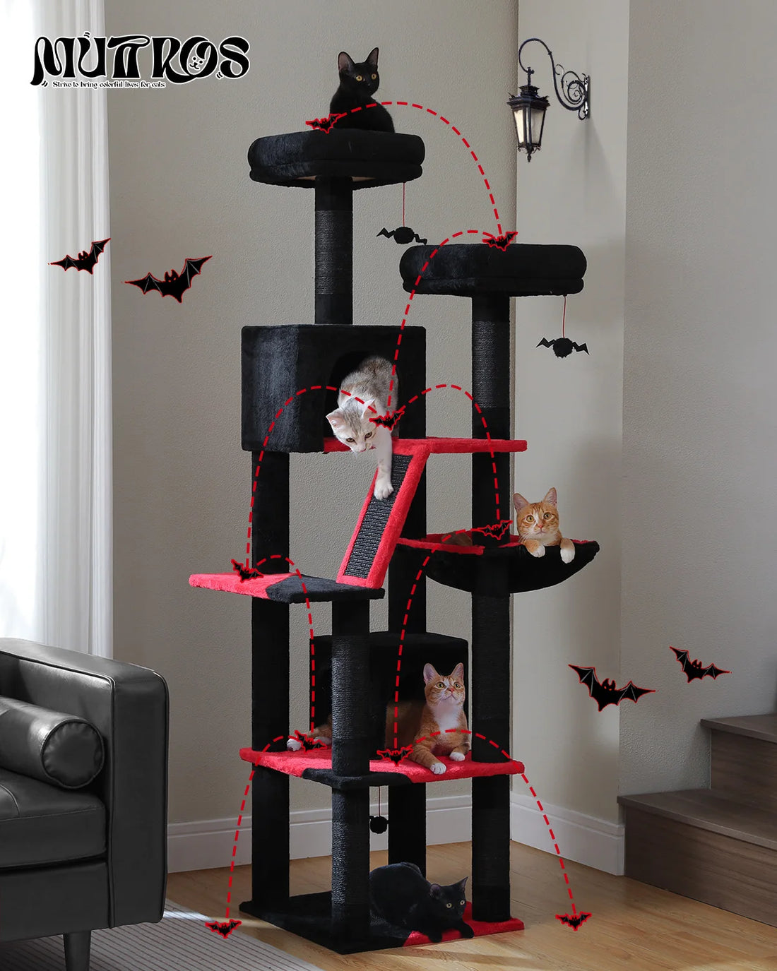 🐾 H180CM Large Cat Tree – Multi-Level Tower with Condos, Perches, Hammock & Sisal Posts