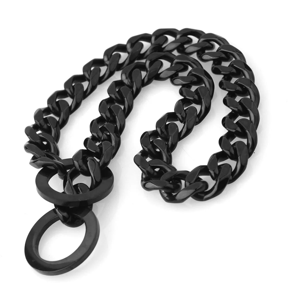 15MM Cuban Link Dog Chain Collar – Silvery/Golden Stainless Steel Training Slip Collar for Strong Dogs