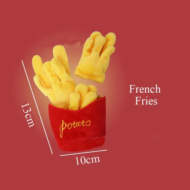 🧸 Plush Dog Toys – Squeaky Soft Pet Chew Toys (Ice Cream, Fries, Hamburger)