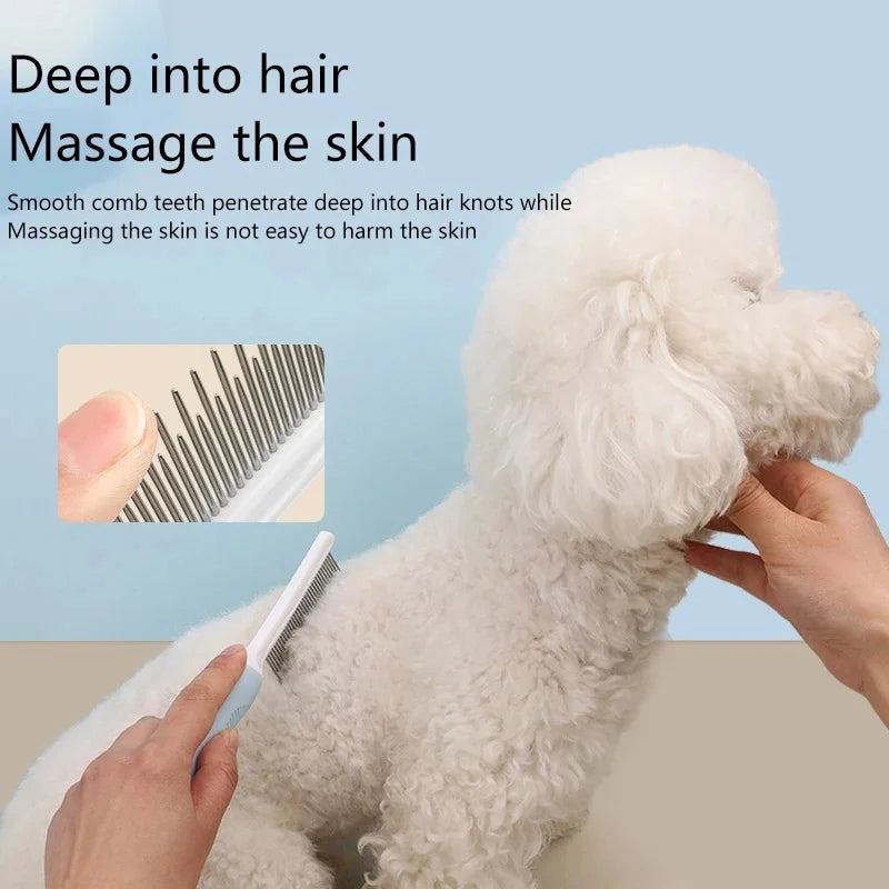 Poodle Detangling Pet Comb with Long & Short Stainless Steel Teeth