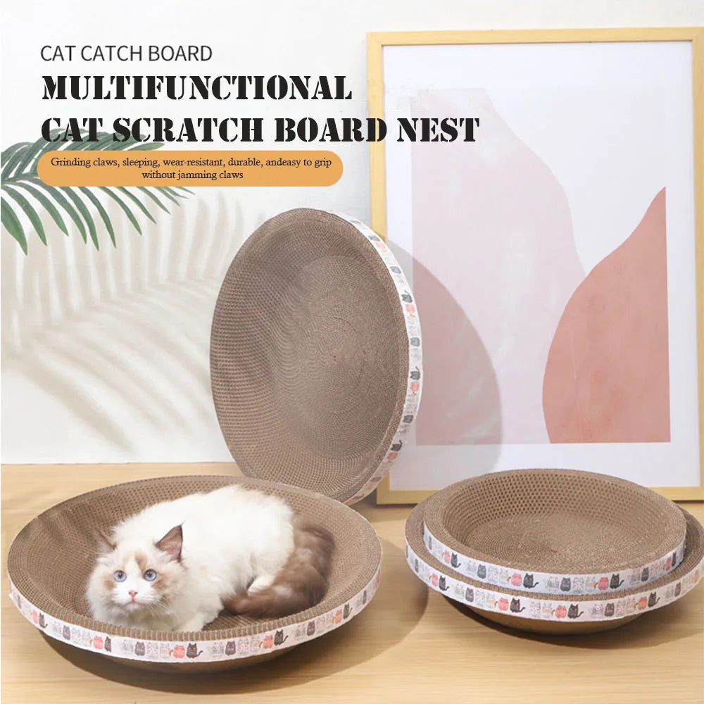 L Size Corrugated Cat Scratcher Bed – Oval Cardboard Bowl Toy with Claw Grinding Pad