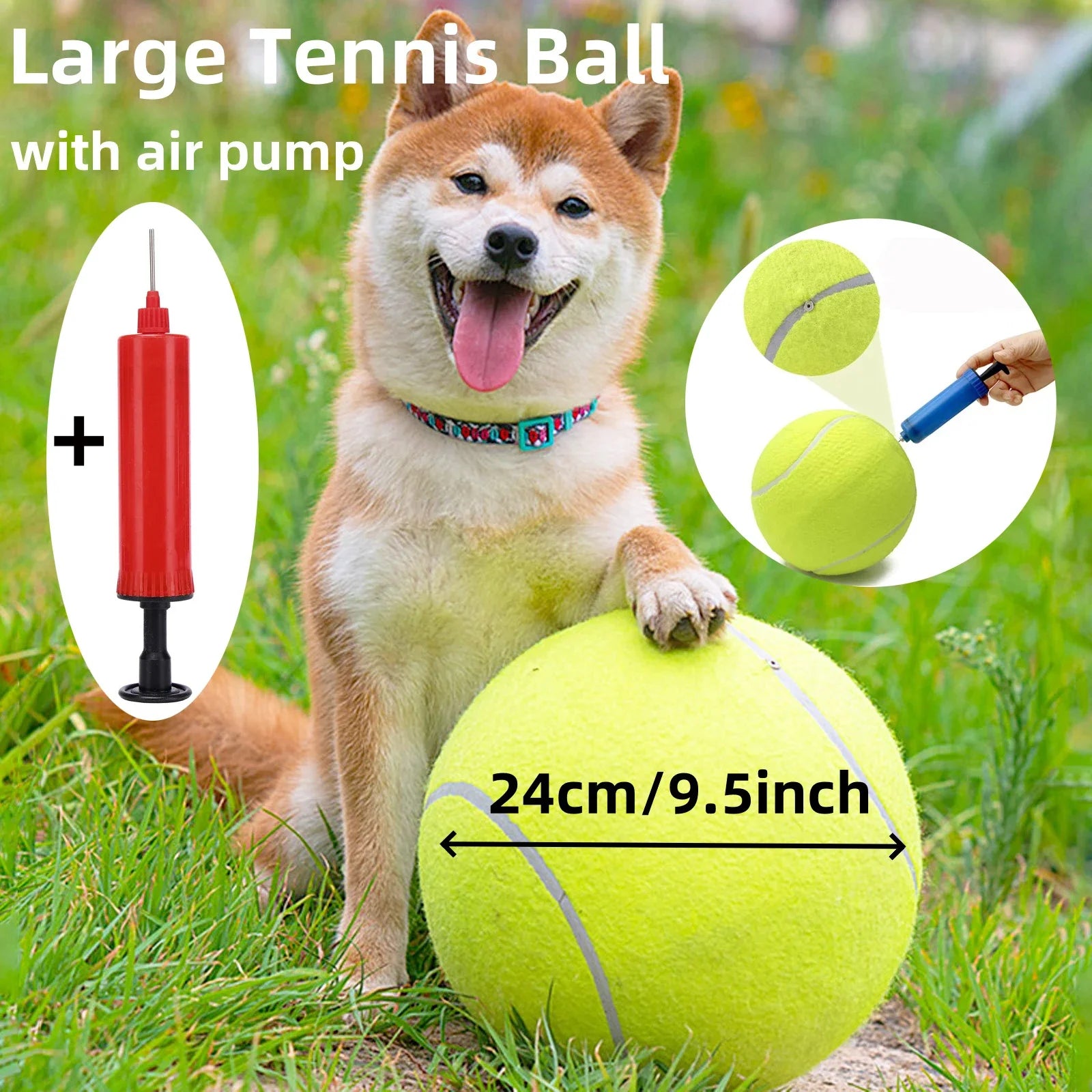 Giant Inflatable Tennis Ball for Dogs – 7"/9.5" Training Toy with Air Pump