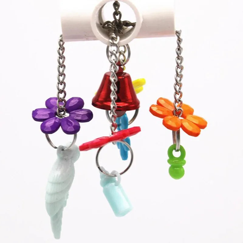 Pet Bird Parrot Toy – 4 Stainless Steel Pots with Acrylic String | Cage Chewing & Foraging Toy for Birds
