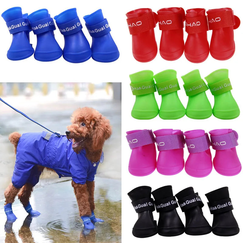 4Pcs Waterproof Dog Rain Shoes – Anti-Slip Rubber Boots for Small, Medium & Large Dogs