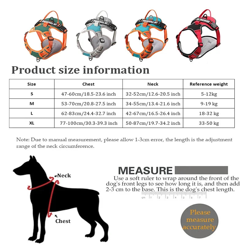 🐾 Personalized Nylon Adjustable Dog Harness – Reflective, Breathable Vest with Leash for Small, Medium & Large Dogs