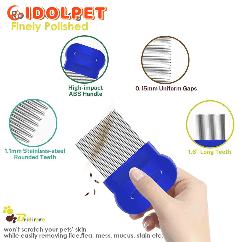 Flea Comb 4Pcs Set – Durable High-Strength Teeth Pet Grooming Combs for Dogs & Cats – Tear Stain & Float Hair Remover