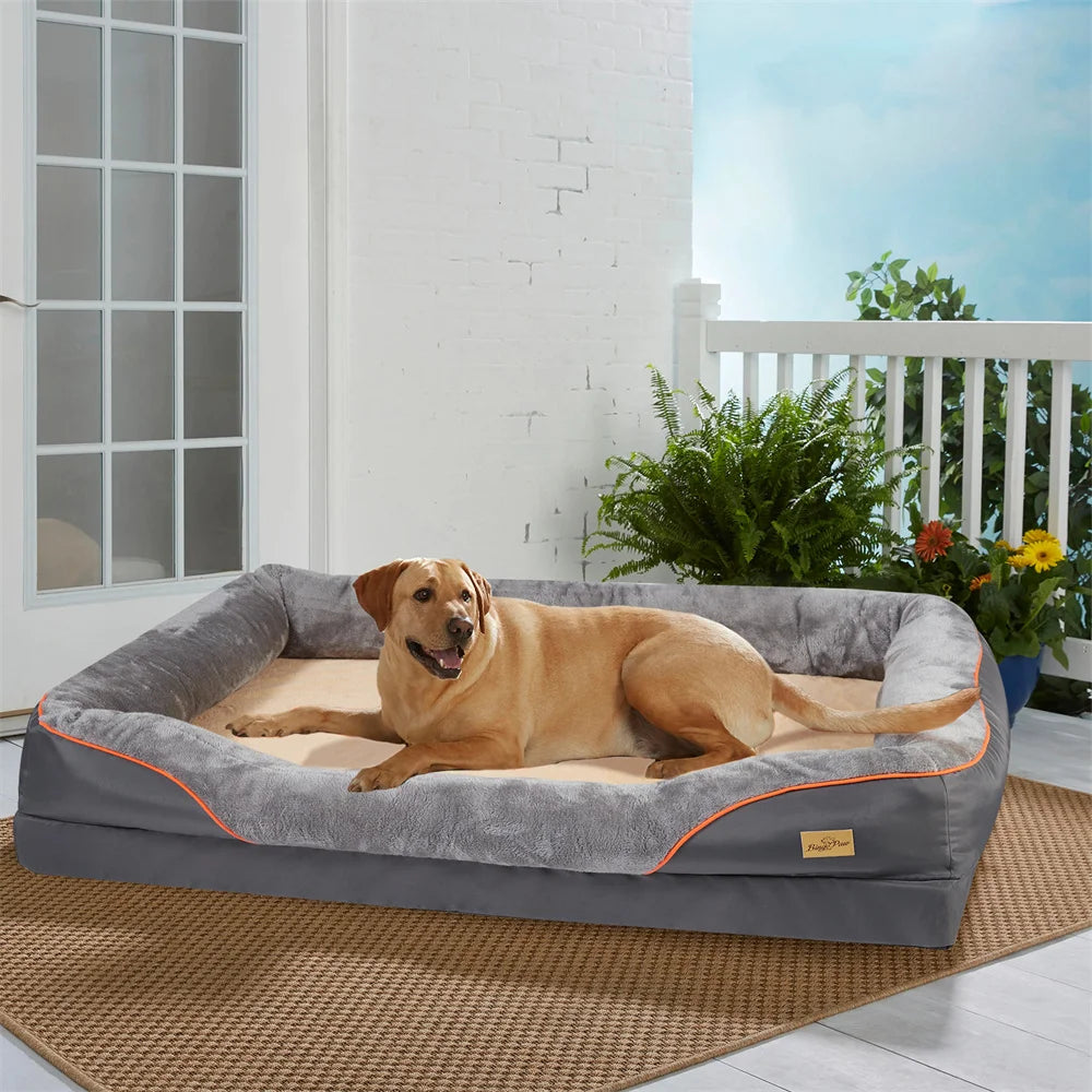 Jumbo Orthopedic Dog Bed with Memory Foam – Waterproof Pet Sofa Couch with Removable Cover & Bolsters