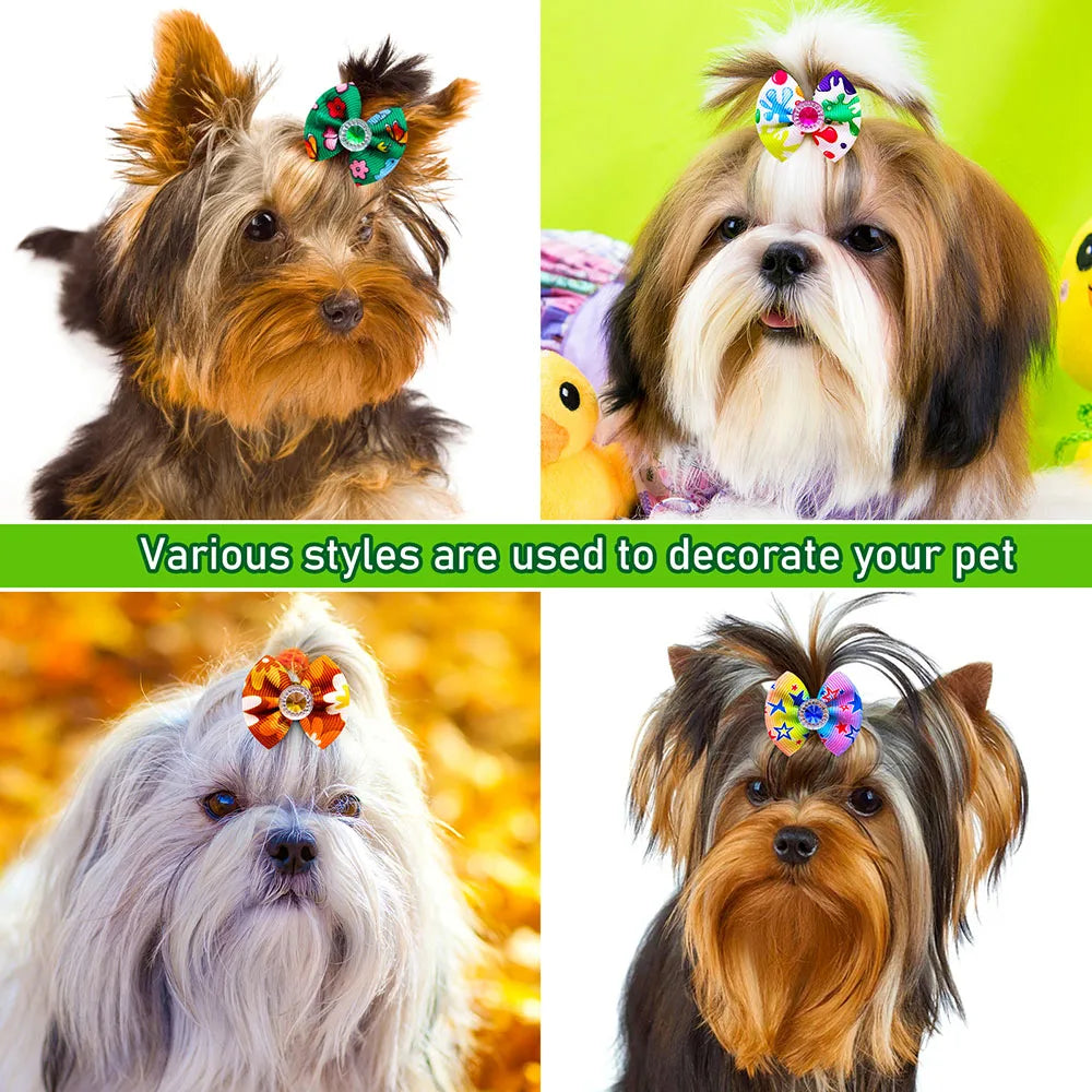 Dog Hair Bows 🎀 20pcs Summer Diamond Grooming Acce