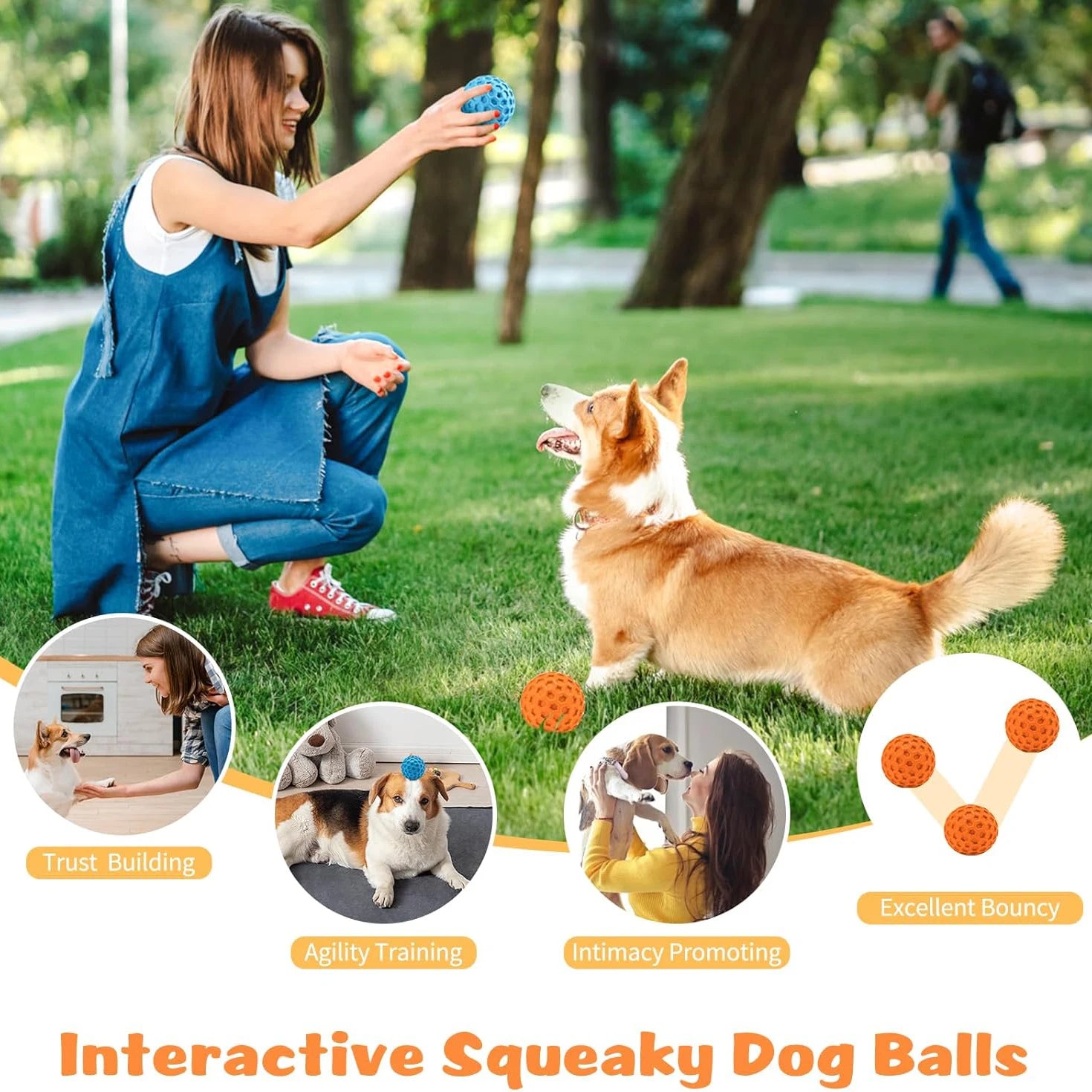 2pc Indestructible Squeaky Dog Balls – Natural Rubber Teething Chew Toys for Aggressive Chewers