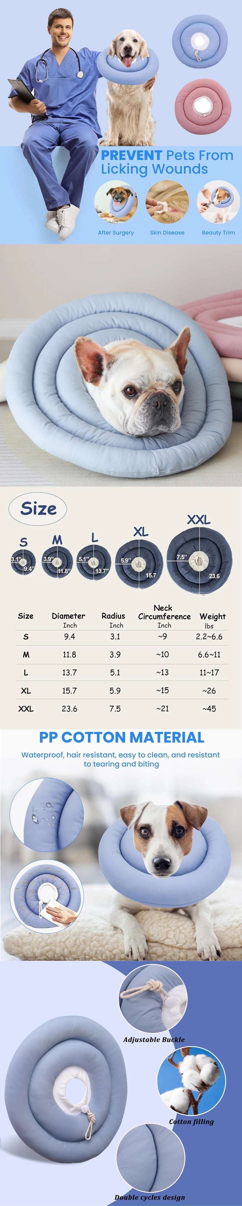 Soft Pet Recovery Collar – Cotton Elizabethan Neck Cone for Dogs & Cats – Anti-Scratch, Anti-Lick Wound Healing Headgear